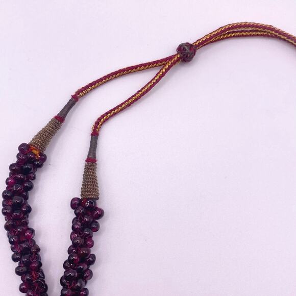 VTG Red Carved Garnet Gems Beads Woven Rope Cord 27" Bead Necklace Adjustable - Picture 6 of 6